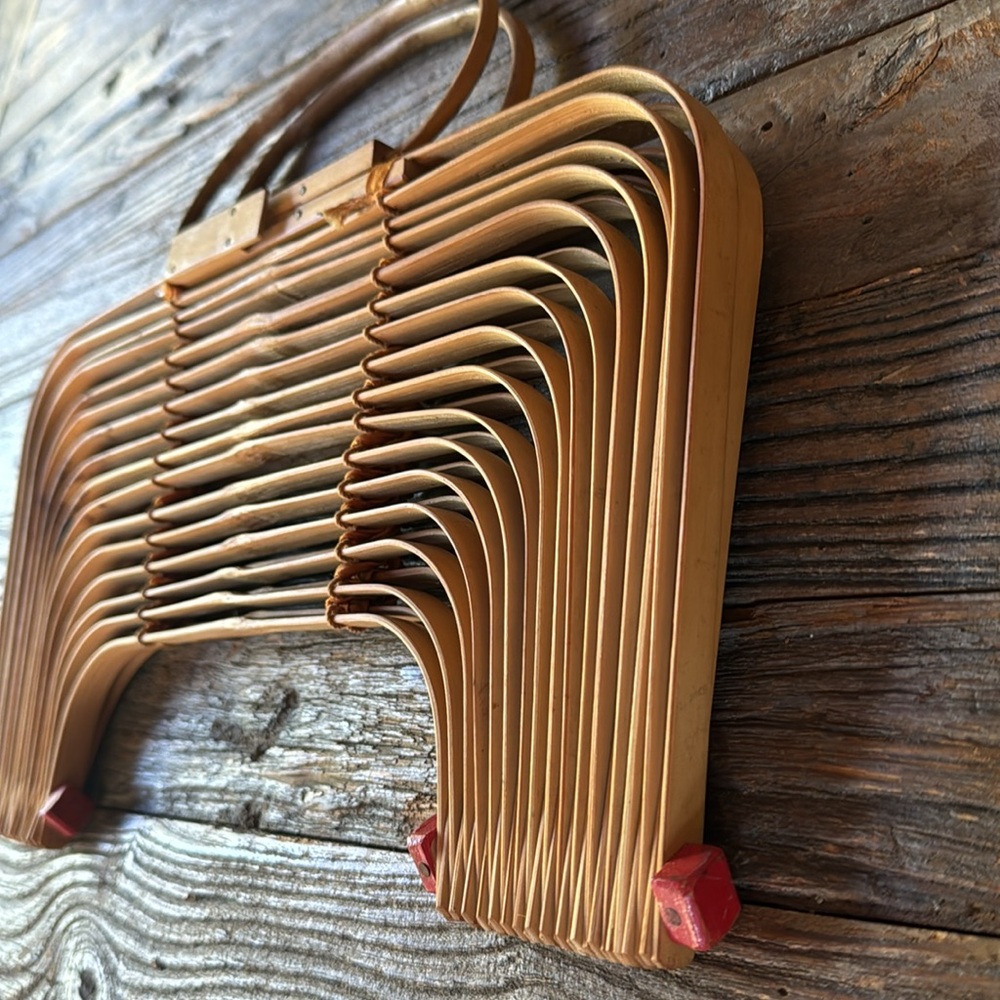 Vintage 1960’s bamboo large folding purse tote basket EVC - Picture 15 of 15